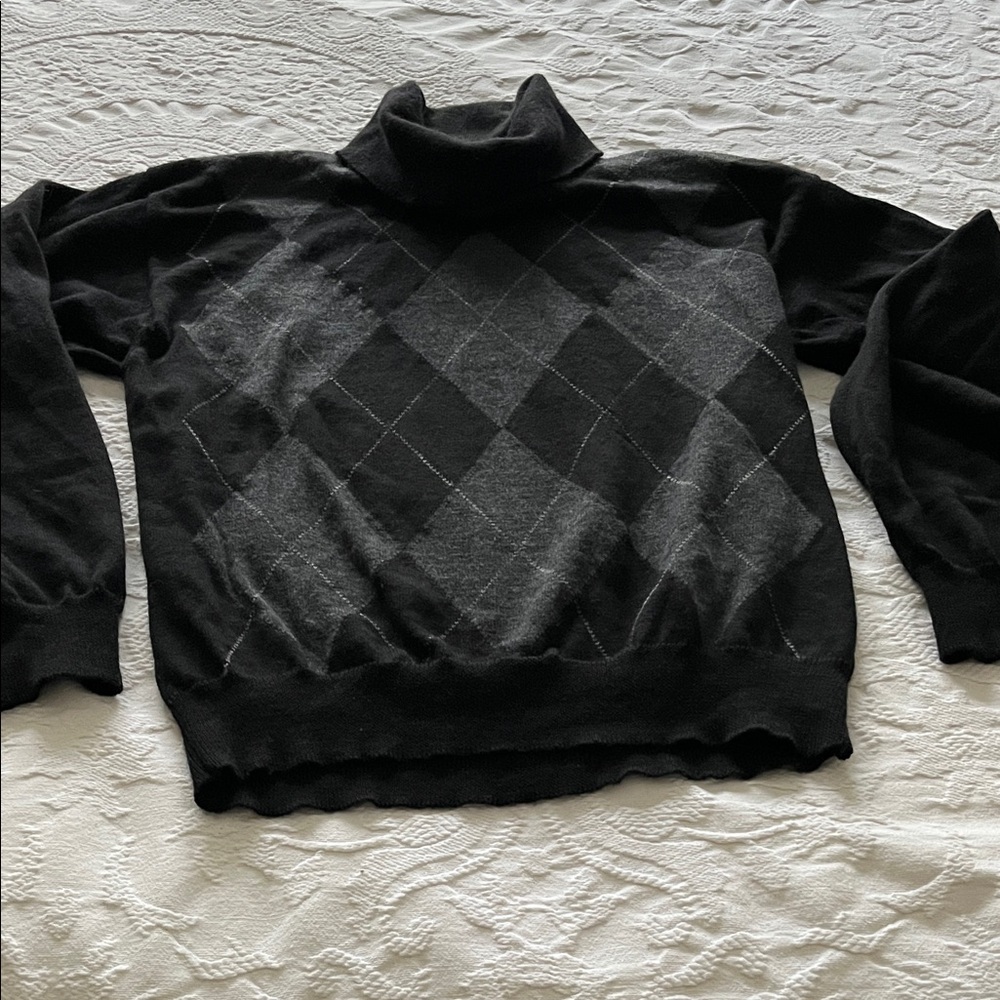 Vintage Merino Wool Argyle Turtleneck Sweater